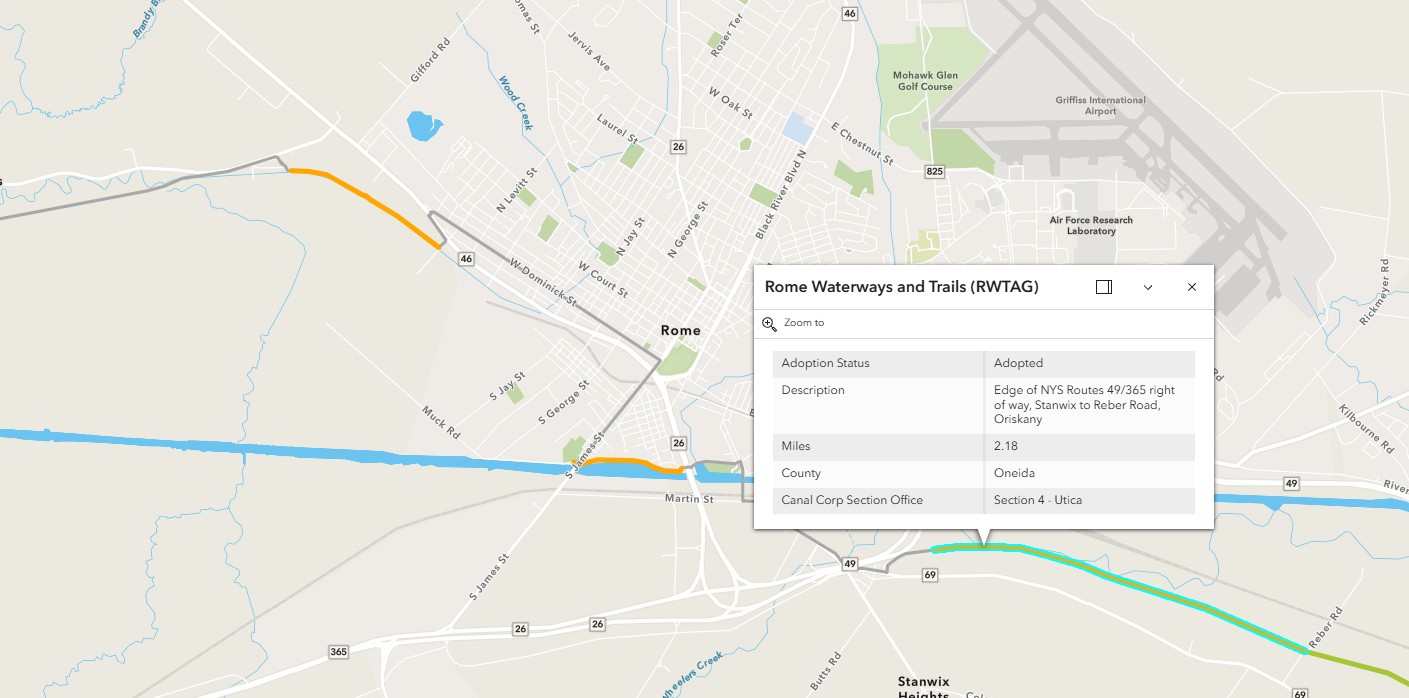 Adopt-a-Trail segments in Rome as seen on PTNY's interactive map tool